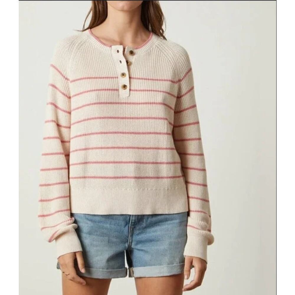 Velvet by Graham & Spencer women's henley style sweater pink stripes Size XL